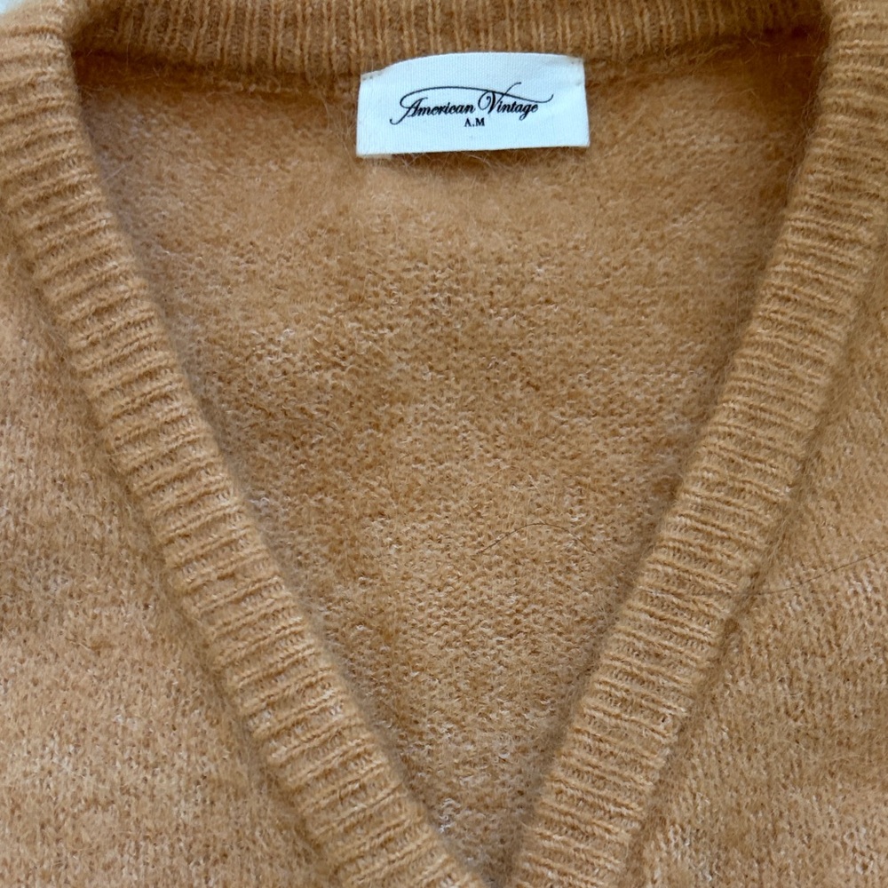 American Vintage Camel Brown V-Neck Button Sweater Vest - Picture 4 of 6